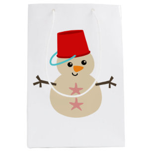 Cute Snowman Made of Sand with Pail for Hat Medium Gift Bag