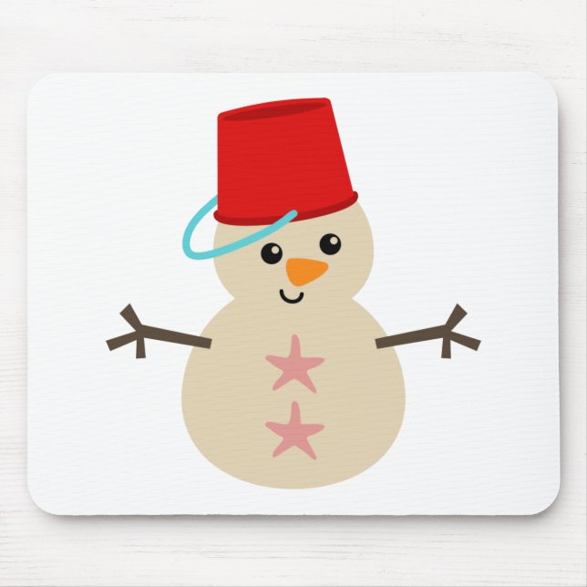 Cute Snowman Made of Sand with Pail for Hat Mouse Pad (Front)