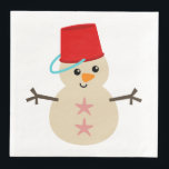 Cute Snowman Made of Sand with Pail for Hat Napkin<br><div class="desc">Cute beach loving snowman made of sand with a pail for a hat and starfish buttons.</div>