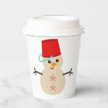 Cute Snowman Made of Sand with Pail for Hat Paper Cups<br><div class="desc">Cute beach loving snowman made of sand with a pail for a hat and starfish buttons.</div>