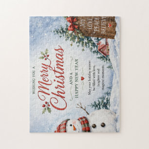Cute Snowman Merry Christmas Card Jigsaw Puzzle
