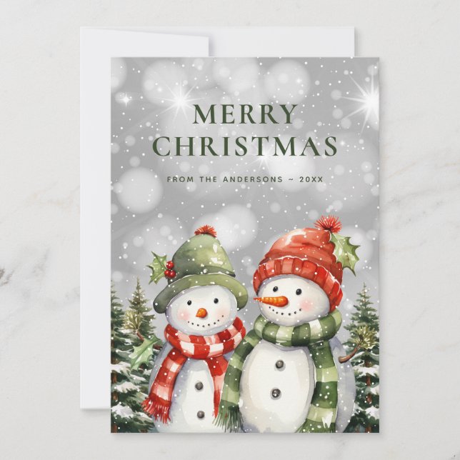Cute Snowman Merry Christmas Holiday Card (Front)