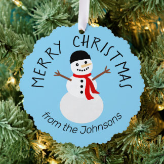 Cute Snowman Merry Christmas Ornament Card