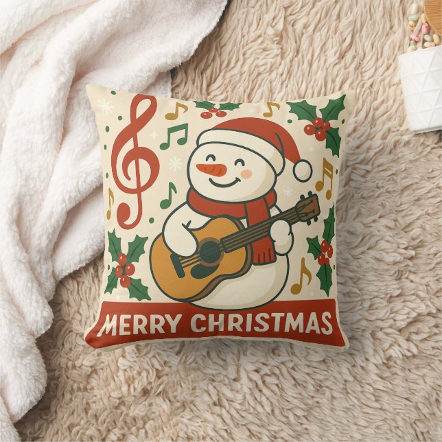 Cute Snowman Merry Christmas Throw Pillow (Blanket)
