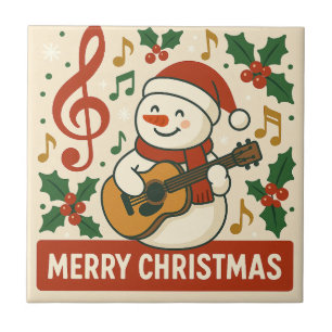 Cute Snowman Merry Christmas Tile