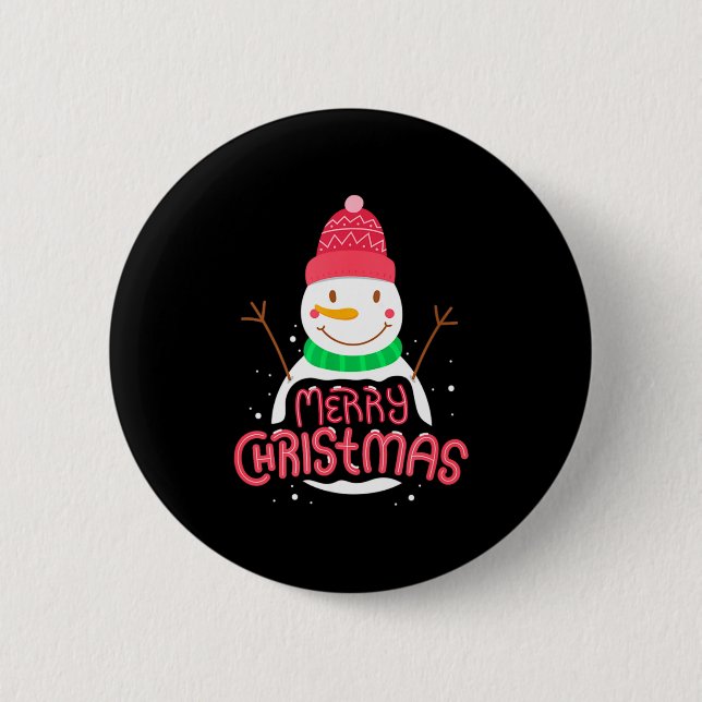 Cute Snowman Merry Xmas Merry Christmas Happy New  2 Inch Round Button (Front)