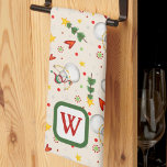 Cute Snowman Monogram Initial Christmas  Kitchen Towel<br><div class="desc">Cute Personalized Snowman Pattern Tree Hearts tea towel. These Christmas kitchen towels are perfect to add some holiday spirit to your kitchen. Pair it with a bottle of wine and it makes a great Christmas gift for friends, family, coworkers, neighbours, etc. The personalized monogram area can be changed to a...</div>