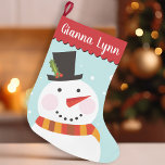 Cute Snowman Monogram Small Christmas Stocking<br><div class="desc">Celebrate the holiday season with this charming Christmas stocking that features an illustration of a snowman wearing a top hat adorned with holly leaves and berries. The snowman, complete with a carrot nose, cozy winter scarf, and delicate snowflakes, is framed by a trendy scalloped edge border. This design will add...</div>