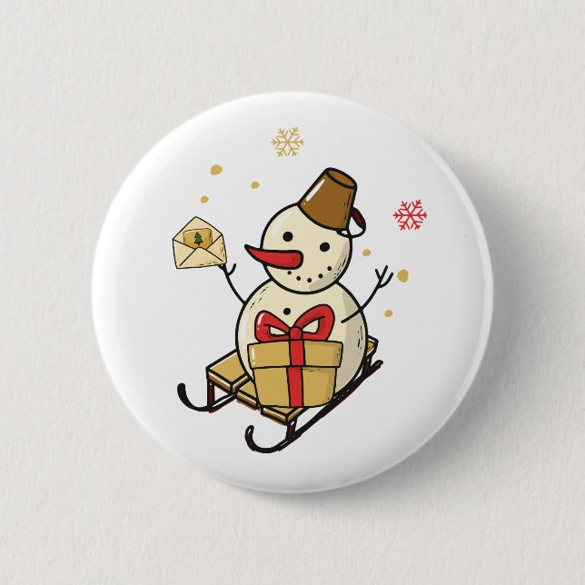Cute Snowman On A Sled 2 Inch Round Button (Front)