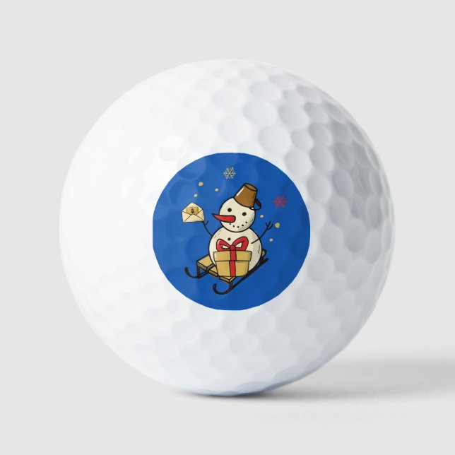 Cute Snowman On A Sled Golf Balls (Front)