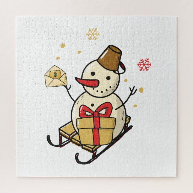 Cute Snowman On A Sled Jigsaw Puzzle (Vertical)