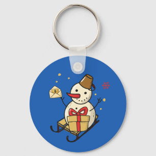 Cute Snowman On A Sled Keychain