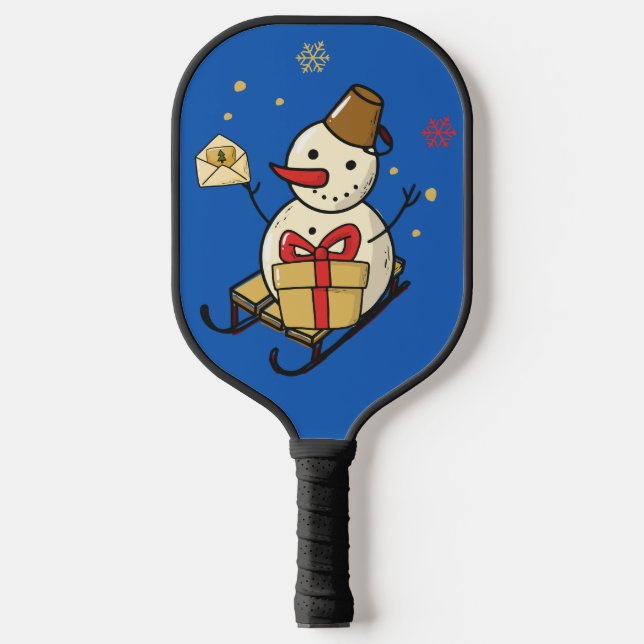 Cute Snowman On A Sled Pickleball Paddle (Front)