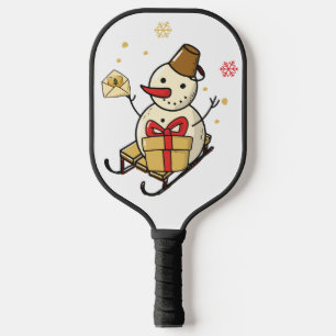Cute Snowman On A Sled Pickleball Paddle