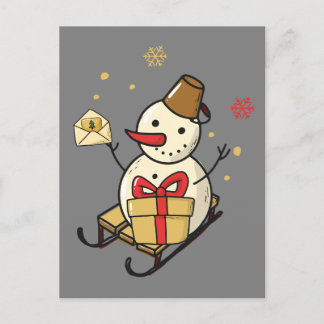 Cute Snowman On A Sled Postcard