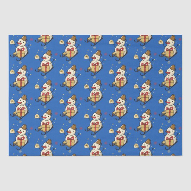 Cute Snowman On A Sled Tissue Paper (Front)