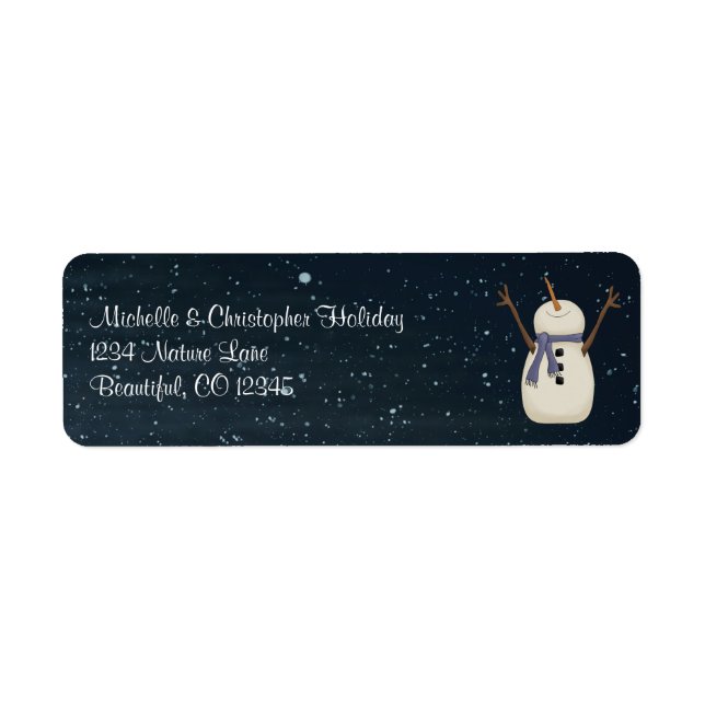 Cute Snowman on a Snowy Night Address Label (Front)