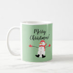 Cute Snowman on Sage Green Merry Christmas Coffee Mug<br><div class="desc">This is cute minimal Christmas design that features a naive digital painting of a snowman wearing matching red hat,  scarf and mittens on a sage green background with the text: Merry Christmas! You can easily customize it. Just replace the text with your own details.</div>