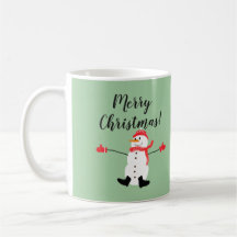 Cute Snowman on Sage Green Merry Christmas