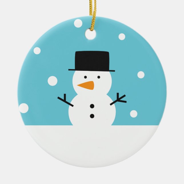 Cute Snowman on snow background for Christmas Ceramic Ornament (Front)