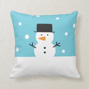 Cute Snowman on snow background for Christmas Throw Pillow