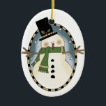 Cute snowman ornament<br><div class="desc">Adorable round ornament with lovely country primitive artwork of a festive snowman,  in decorated top hat and scarf.  Great Christmas tree ornament everyone will enjoy. Wonderful gift for any country art lover.</div>