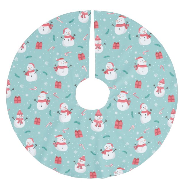 Cute Snowman Pattern Brushed Polyester Tree Skirt (Front)