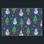 Cute Snowman pattern with Christmas trees  Wrapping Paper Sheet<br><div class="desc">This is cute white Snowmen pattern in blue,  red and pink  with colourful Christmas trees and little snowflakes on dark blue background. It's great party supply  for Christmas and holidays season</div>