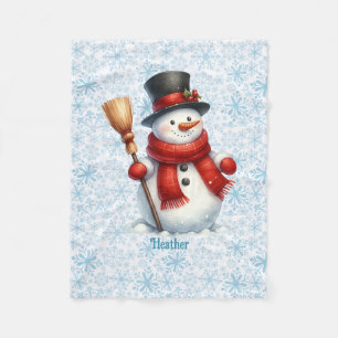 Cute Snowman Personalize Name Christmas Fleece Blanket