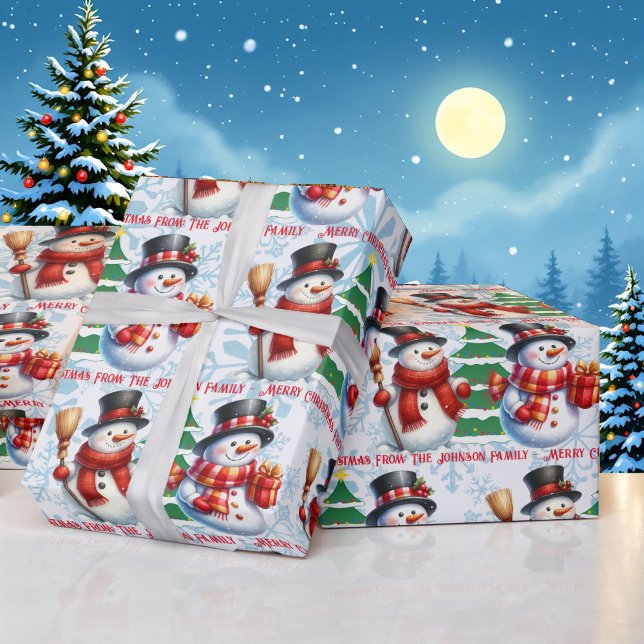 Cute Snowman Personalize Text Christmas Giftwrap Wrapping Paper (Creator Uploaded)