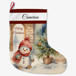Cute Snowman Personalized Large Christmas Stocking