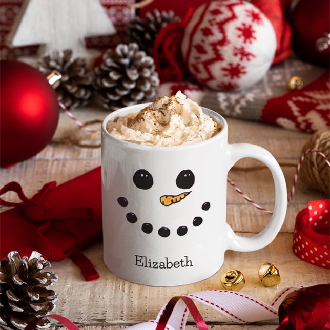 Cute Snowman Personalized Name Custom Christmas Mug (Creator Uploaded)