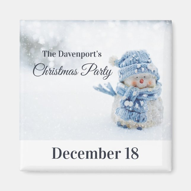 Cute Snowman Photo Christmas Party Save the Date Magnet (Front)