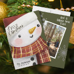 Cute Snowman Photo Snowflakes Merry Christmas Holiday Card<br><div class="desc">Wish your friends and family a lovely and joyful Merry Christmas and a Happy New Year with this cute Snowman holiday card.  Simply upload your favourite family photo and customize with your own message for the new year.</div>