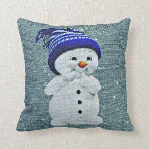 "Cute Snowman Pillow "Pastel mint throw pillow