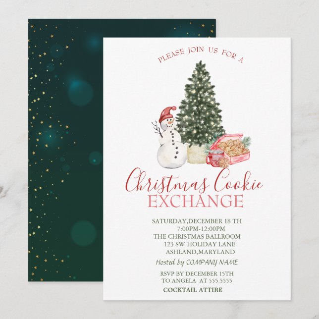 Cute Snowman,Pine Tree,Cookies Invitation (Front/Back)