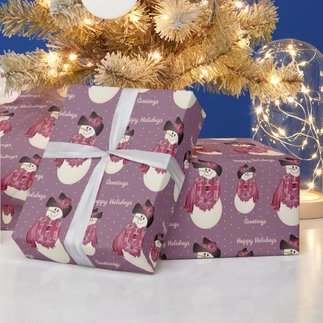 Cute Snowman Plum Wrapping Paper (Holidays)