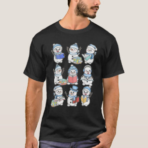 Cute Snowman Reading Book Librarian Bookworm Chris T-Shirt