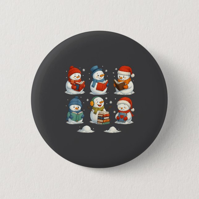 Cute Snowman Reading Books Christmas Winter Book L 2 Inch Round Button (Front)