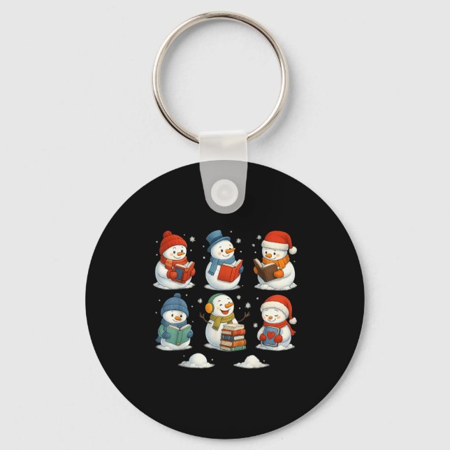 Cute Snowman Reading Books Christmas Winter Book L Keychain (Front)