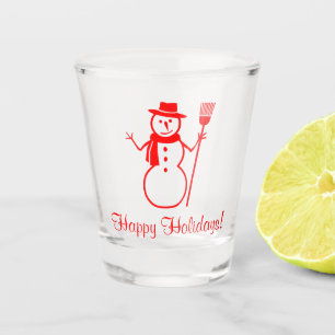 Cute Snowman Red Christmas Holidays Shot glass