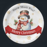 Cute Snowman Red & Gold Christmas Party Paper Plate<br><div class="desc">Cute Snowman Red & Gold Christmas Party Paper Plates. Customize it for your winter birthday party or Christmas Party!</div>