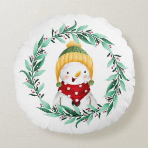 Cute Snowman Round Pillow