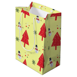 Cute snowman Santa Xmas tree Seamless pattern Medium Gift Bag