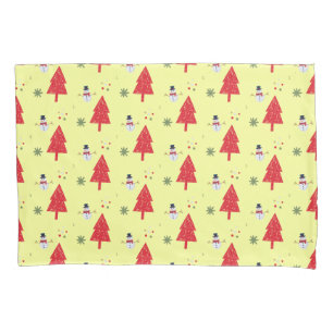 Cute snowman Santa Xmas tree Seamless pattern Pillowcase