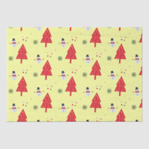Cute snowman Santa Xmas tree Seamless pattern Tissue Paper