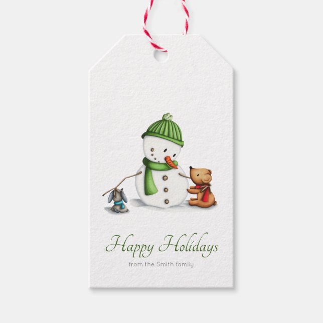 Cute Snowman Script Christmas Gift Tags (Front)