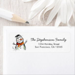 Cute Snowman Sketch Christmas Return Address