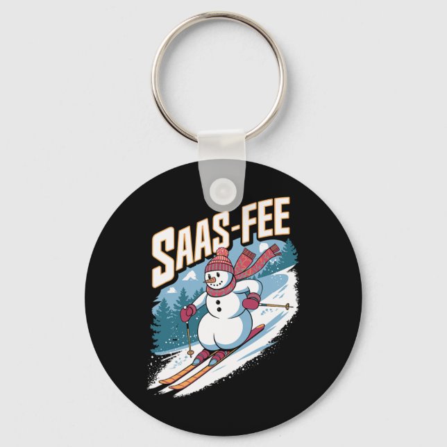 Cute Snowman Skiing  Keychain (Front)