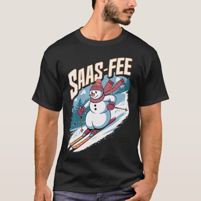 Cute Snowman Skiing  T-Shirt (Front)